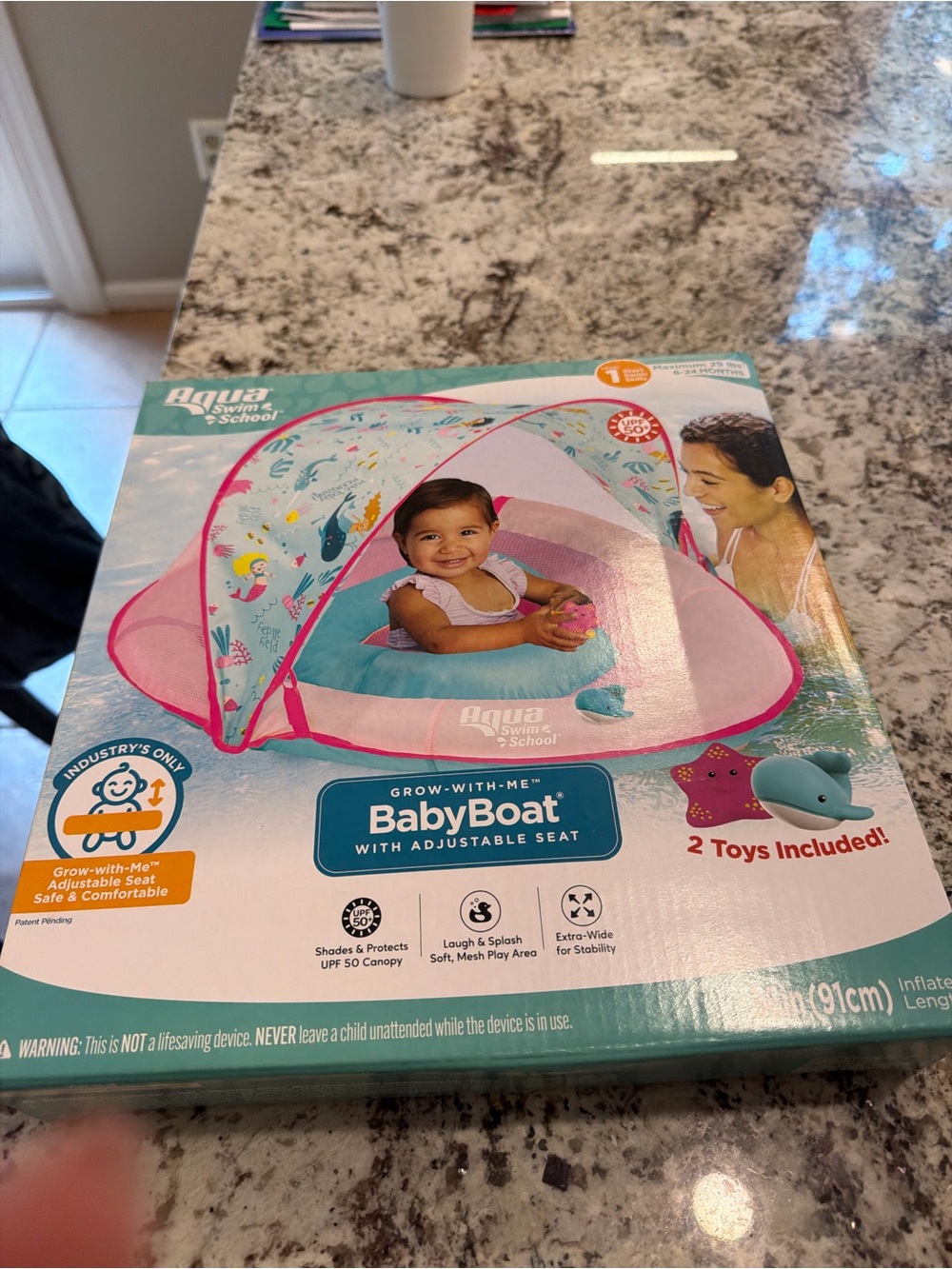 Grow-With-Me BabyBoat Inflatable Baby Float - Pink/Teal